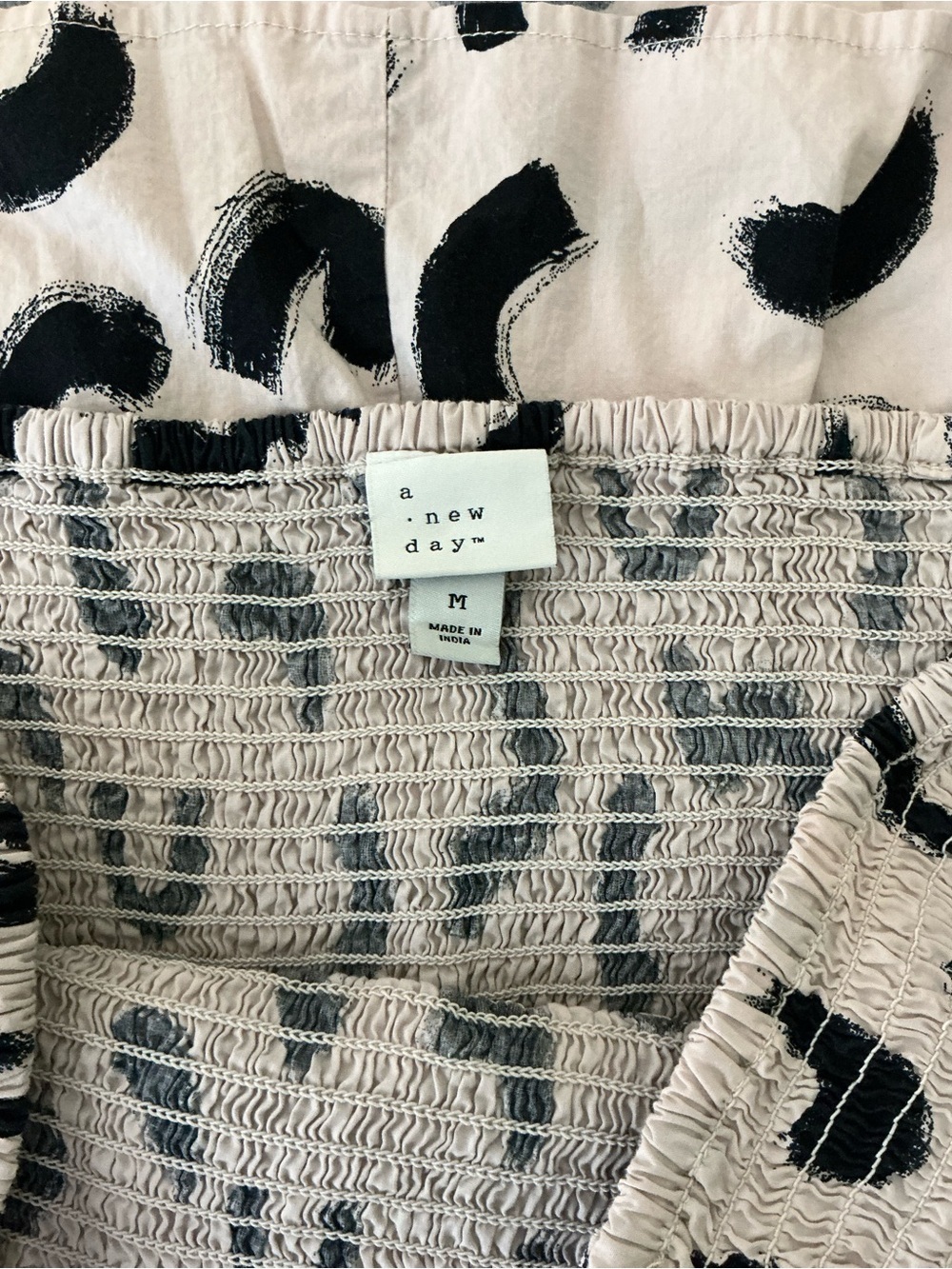 A New Day Beige & Black Squiggle Print Strapless Smocked Midi Dress - Picture 4 of 5